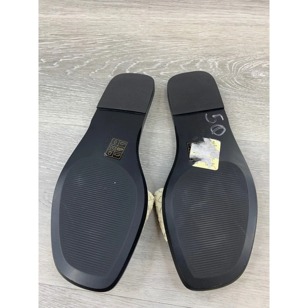 Madewell The Kiera Women's Sandals Woven Slide Cream Black Leather 7.5 Shoes - Picture 5 of 10